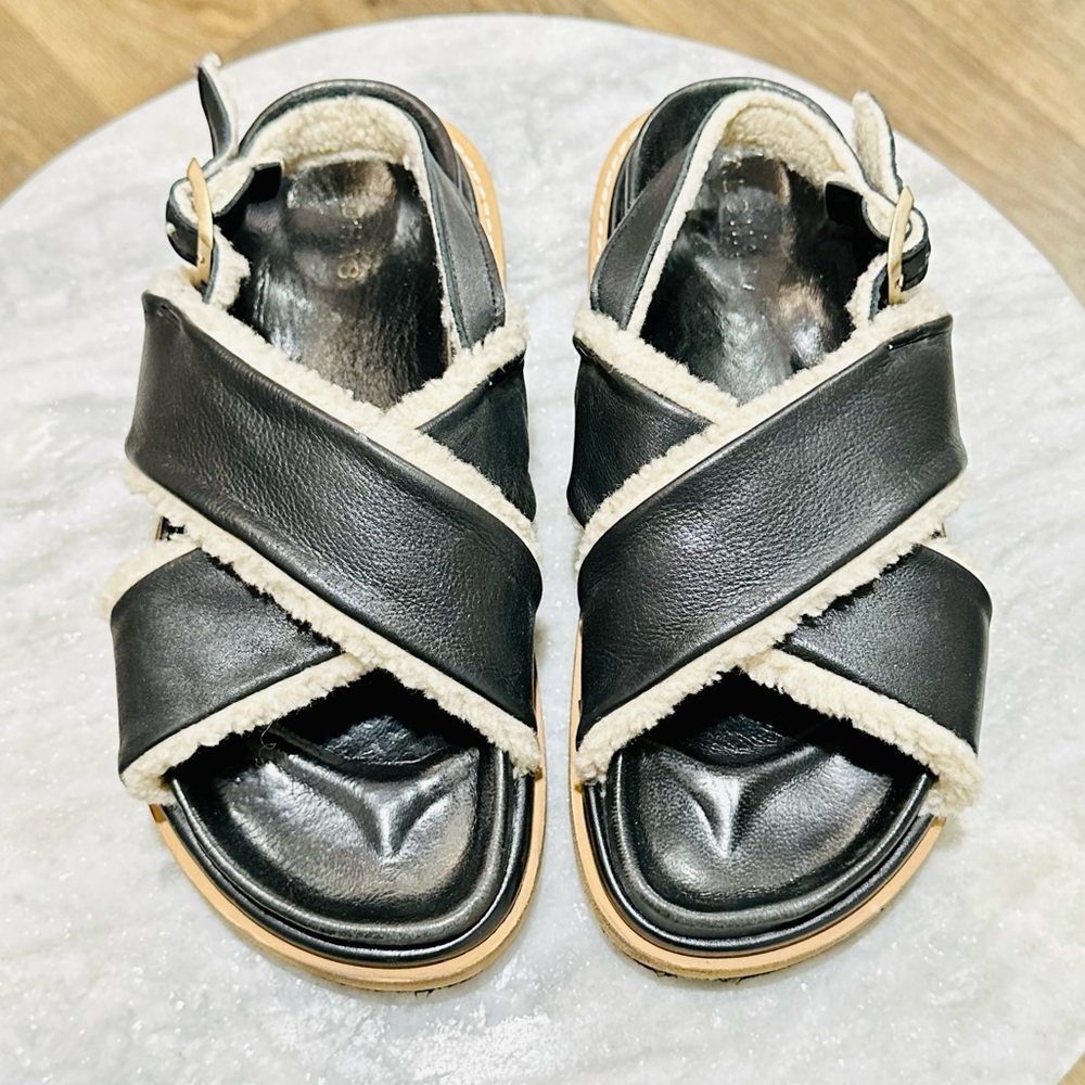 ALOHAS Marshmallow Leather and Shearling Sandals